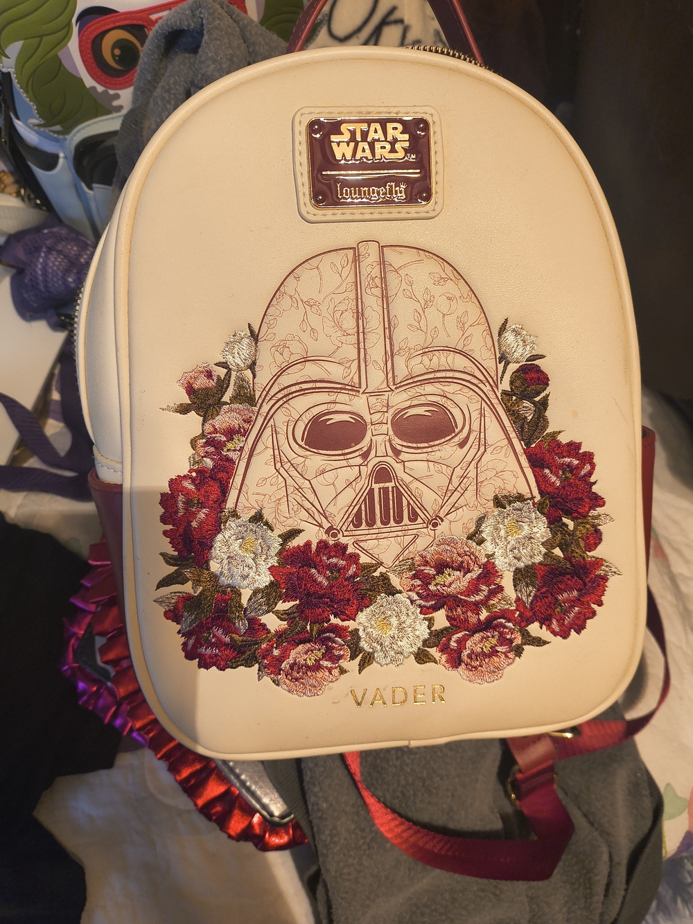 Loungefly Star Wars Vader Floral Mini Backpack - Cream & Red
